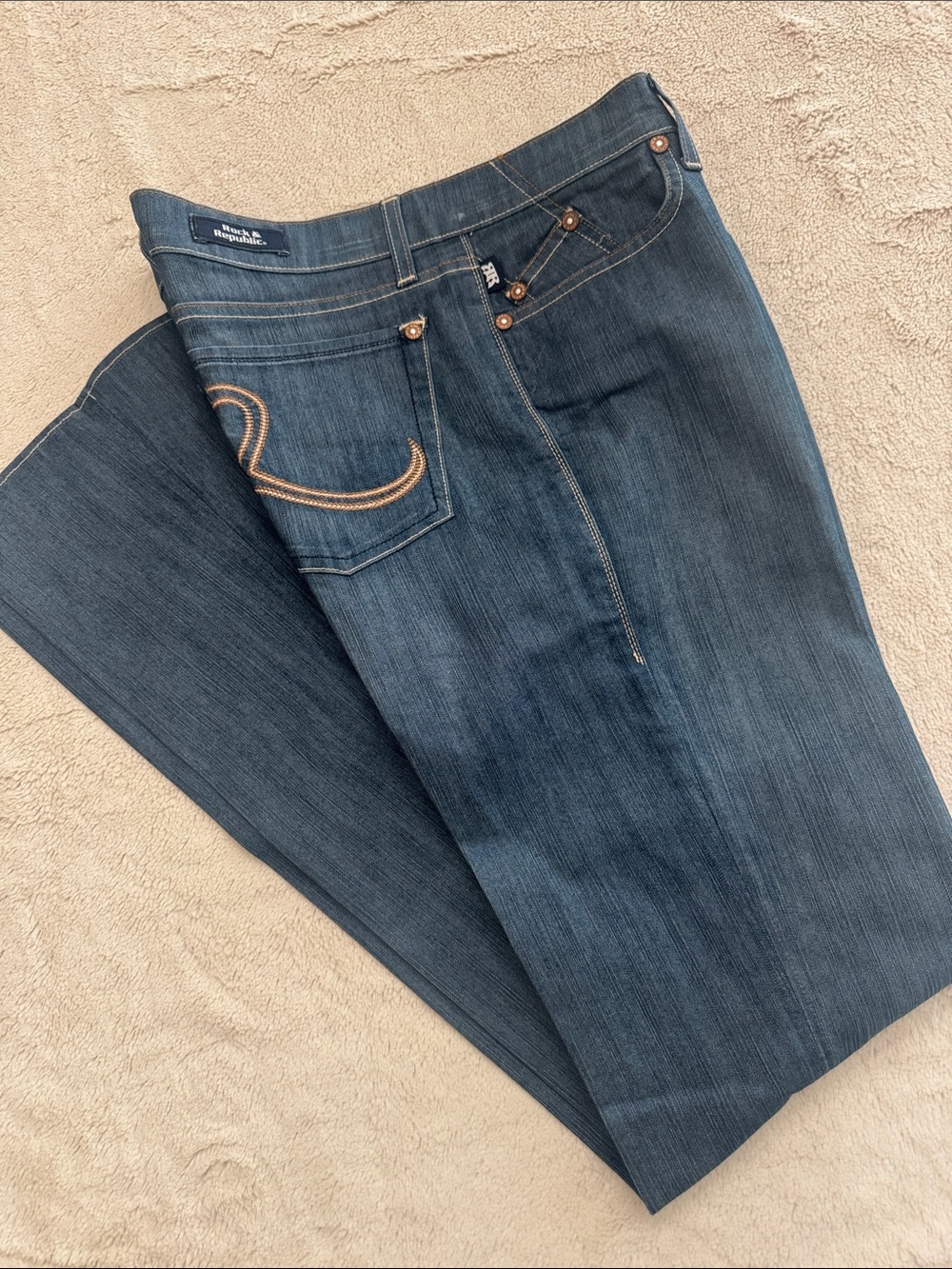 Women’s 35” inseam Dark Wash Bootcut Jeans with Signature Pocket Stitching